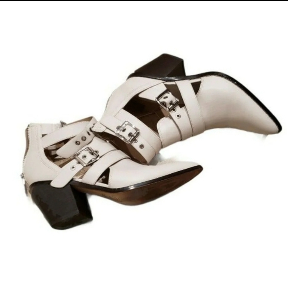 BCBG white ankle boots